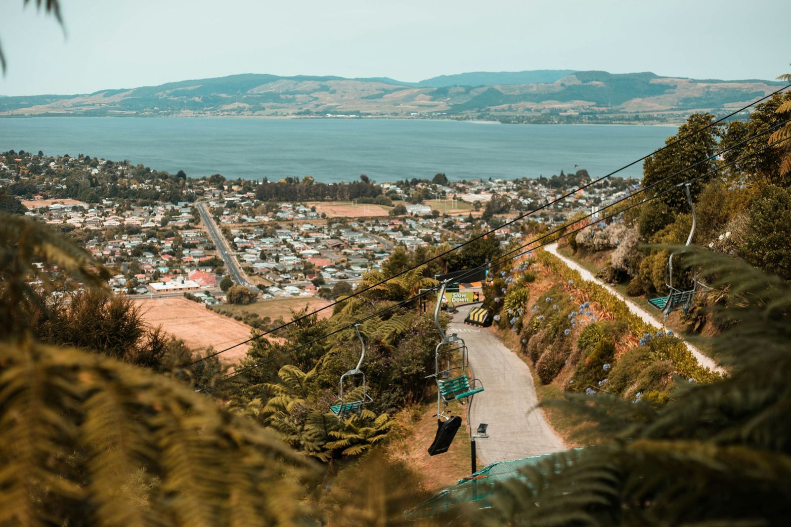 Rotorua city and Lake Rotorua seen from the Skyline gondola